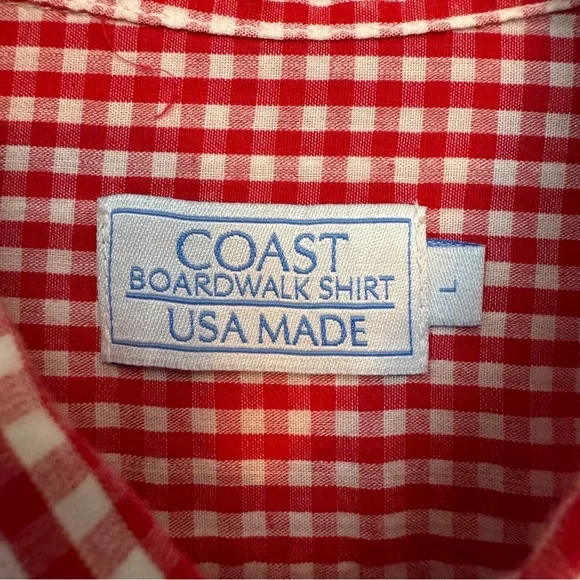 Coast Boardwalk Men’s L Red White Gingham Button Down Shirt Long Sleeve USA - Picture 3 of 7